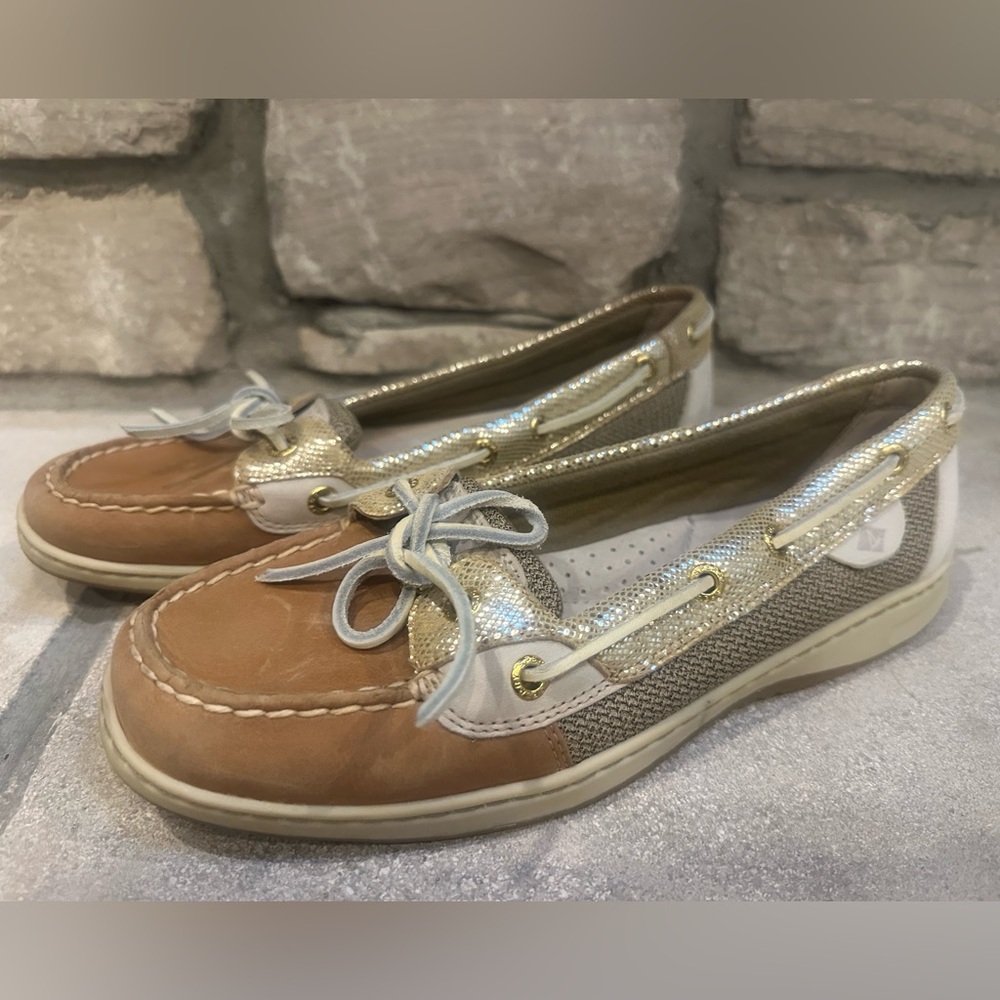 Women's Tan and Gold Boat Shoes
